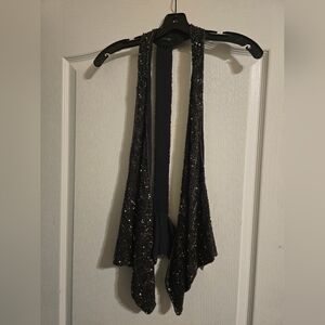 ZARA T-Shaped Gunmetal Beaded Vest SZ Med